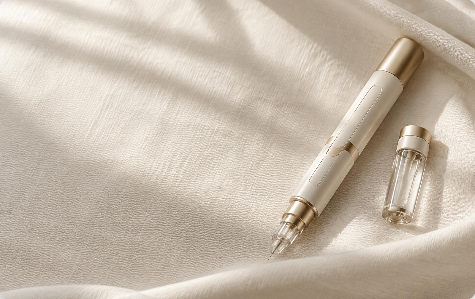 COVA peptide pen and cartridge on ivory linen